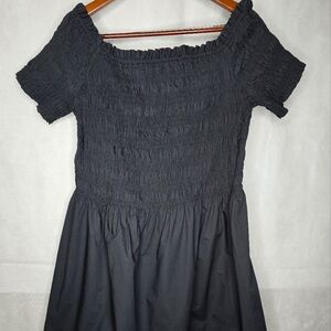NWT H&M Short A-line Dress Black Off Shoulder Short Sleeve Smocked XL